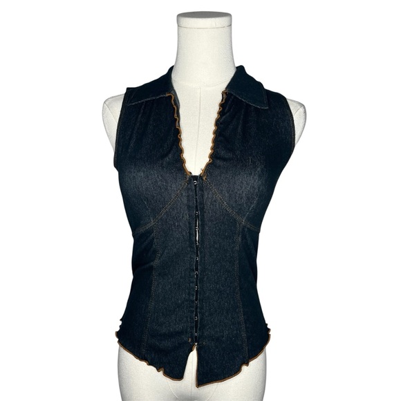 Moa Moa Tops - Y2K Vintage Moa Moa Demin Collared V Neck Corset Top Boho Western Going Out
